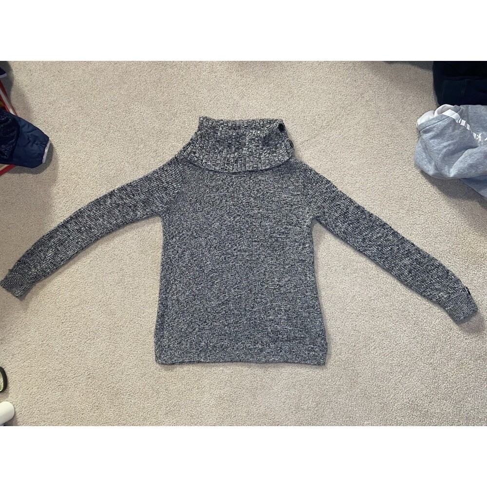 NorthCrest Classic Blue White Marled Cowl Neck Button Sweater Size M 10-12